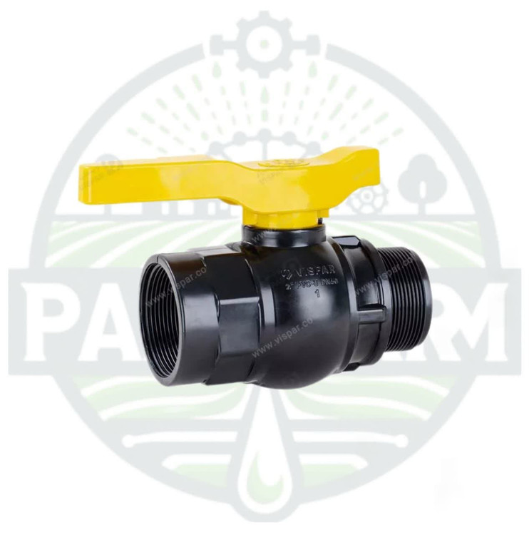 شیر توپی یکسر نر یکسر ماده ویسپار سایز 2 اینچ (63) دسته پلیمری زرد