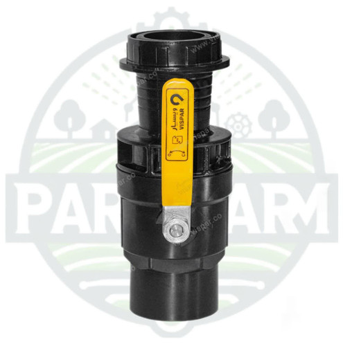 شیر توپی دسته فلزی زرد 1.1/2 اینچ به لی فلت و لوله نخدار و لوله بارانی مه پاش 2 اینچ (50) ویسپار