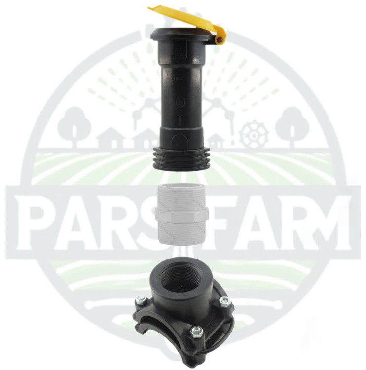 خرید لوازم آبیاری بارانی شامل شیر خودکار 1.1/2 اینچ ، مغزی پلیمری 1.1/2 اینچ ، کمربند 1.1/2*63 آبافرین